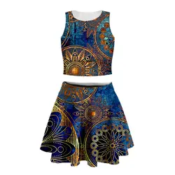 3d принт женский геометрический Ретро Майка с короткой юбкой Высокое качество Богемия абстрактная короткая юбка чирлид танцевальные