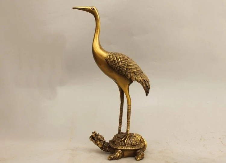 

11 China Copper Brass Red crowned Crane Ride Dragon Turtle Palace Decor Statue a 0518
