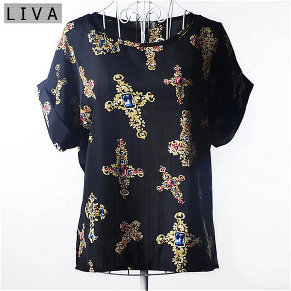 Fashion Thin Women Shirt S-XXL Summer Style Loose Colorful Print Chiffon Blouse Casual Tops Short Sleeve blusa feminina stripe (28)