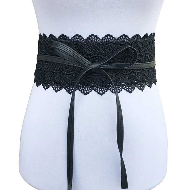 B&N Spring Elegant Solid Women Lady's Fashion Soft Lace Wide Belt Self Tie Wrap Around Waist Band For Women Wedding Dress Up6