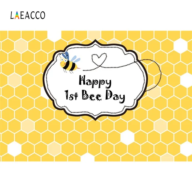 Laeacco Happy 1st Bee Day Honeycomb Baby Birthday Party Cartoon Photography Backgrounds Photographic Backdrops For Photo Studio