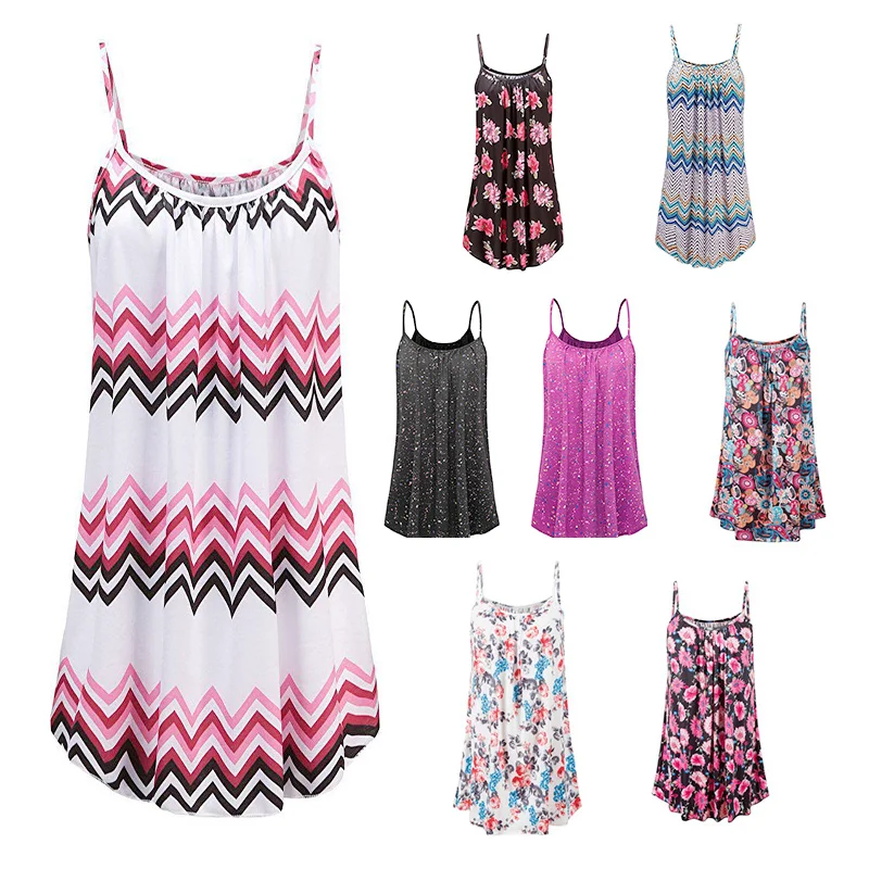 Women's Plus Size 5XL 6XL Printed Tank Tops Casual Sleeveless Black Clothes Summer Beach Camis Strap Streetwear O-Neck | Женская