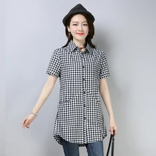 #2904 Summer Plaid Stripe Shirt Women Casual Long Cardigan Shirt Ladies Slim Short Sleeve Tunic Shirt Elegant Blouse Plus Size #2904 Summer Plaid Stripe Shirt Women Casual Long Cardigan Shirt Ladies Slim Short Sleeve Tunic Shirt Elegant Blouse Plus Size