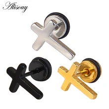 Alisouy 1 пара Новые Модные Простые ювелирные изделия серьги-гвоздики крестообразной формы Винтаж Серебряный черный золотой цвет Мужские Женские серьга-крест