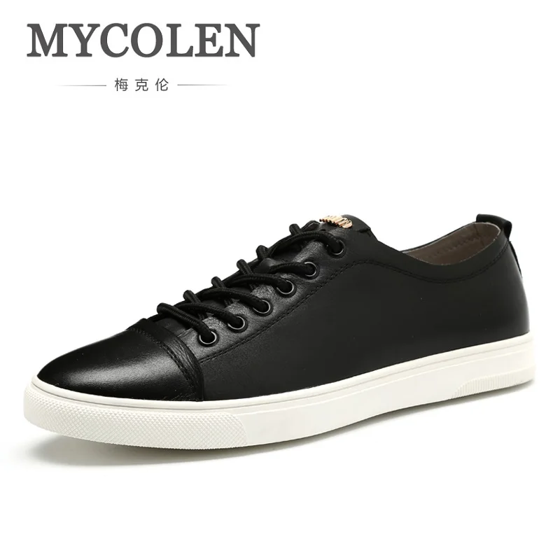 

MYCOLEN New 2018 Spring Summer Genuine Leather Shoes Men Low Top Black Shoes Men's Brand Fashion Casual Shoes Tenis Masculinos