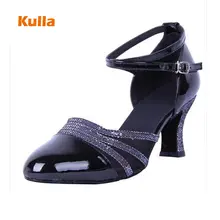 Women Latin Dance Shoes Salsa Woman's Ballroom Dancing Shoes Closed Toe 5cm Soft Sole Practice Black Tango Girls Heeled Sandals