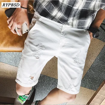 

Mens Denim Short Casual Knee Jeans Shorts Fashion Hole Shorts for Men 2018 Summer New Solid Color Ripped Shorts Men