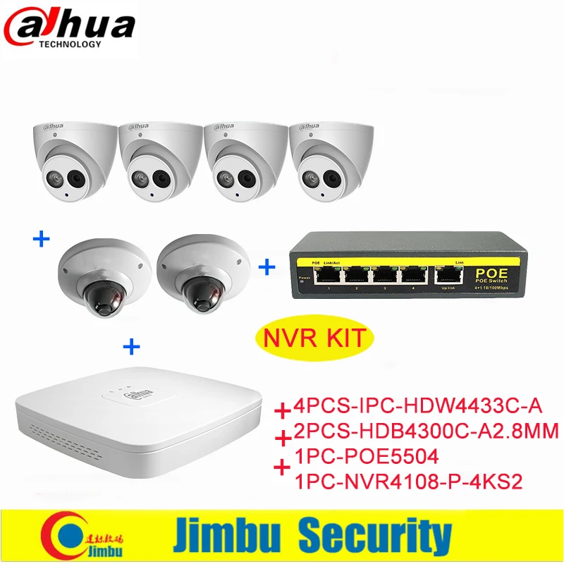 

Dahua Original IP NVR Kit video recorder NVR4108-P-4KS2 and Network camera IPC-HDB4300C-A and IPC-HDW4433C-A2 and POE5504