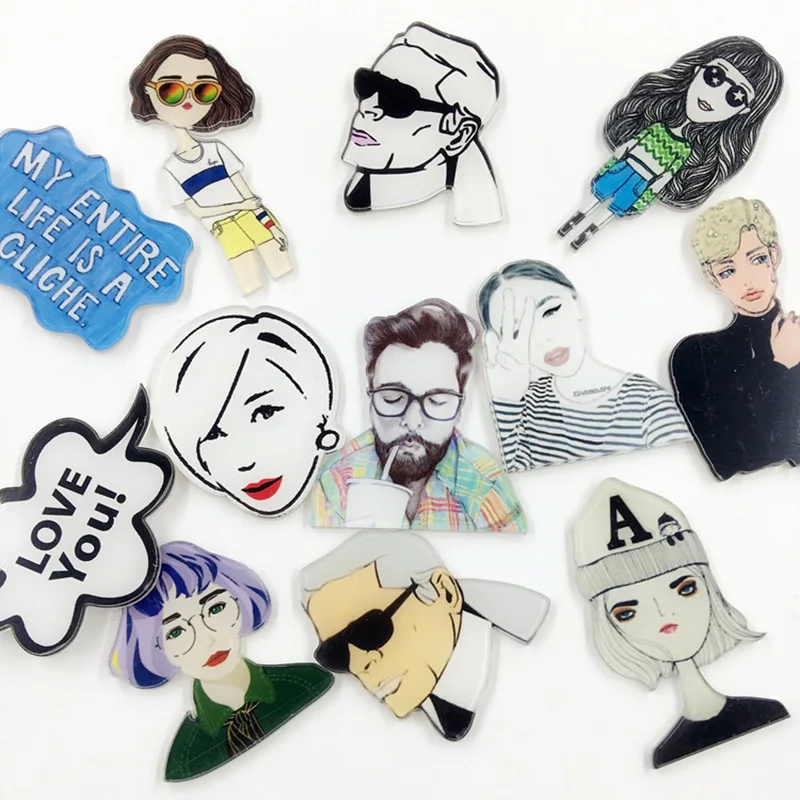 Cartoon Acrylic Words Badge Brooches Pins Shoes Package Clothes Scarf