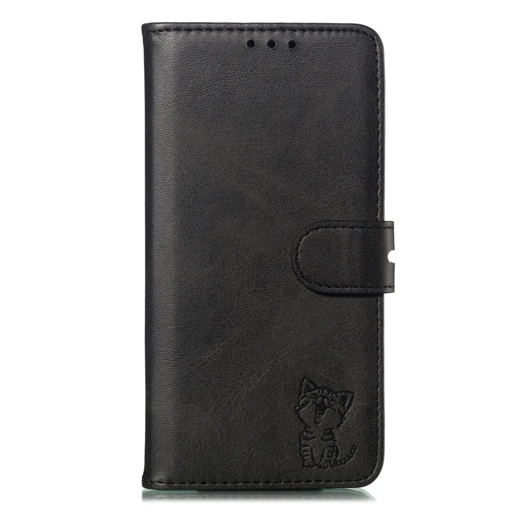 

Happy Cat Texture Flip Book Phone Shell Case for Samsung Galaxy A9 A7 2018 Plain Leather Wallet Cover for A6 J4 J6 Plus J8 2018