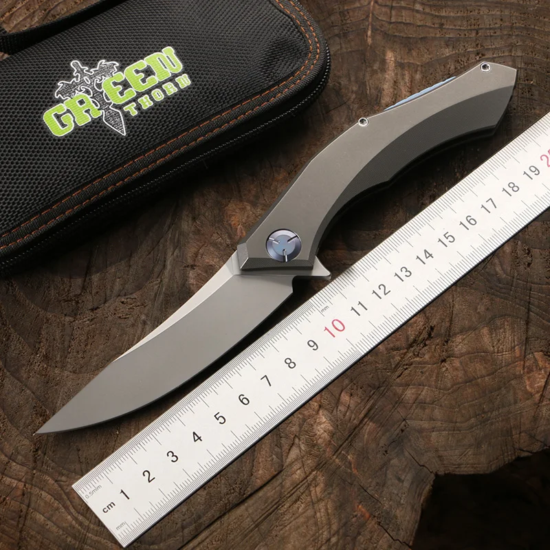 

Green thorn poluchetkiy Lapel folding knife D2 steel titanium alloy handle outdoor camping hunting pocket fruit knife EDC tool