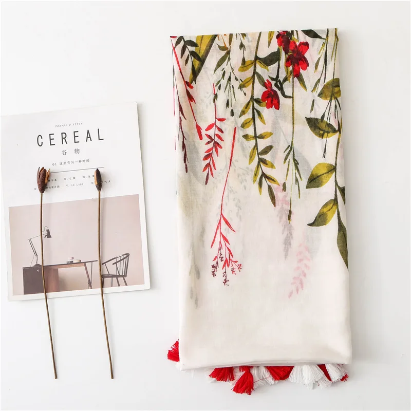 

2019 Women Floral Pattern Cotton Tassel Scarf 10pcs/lot