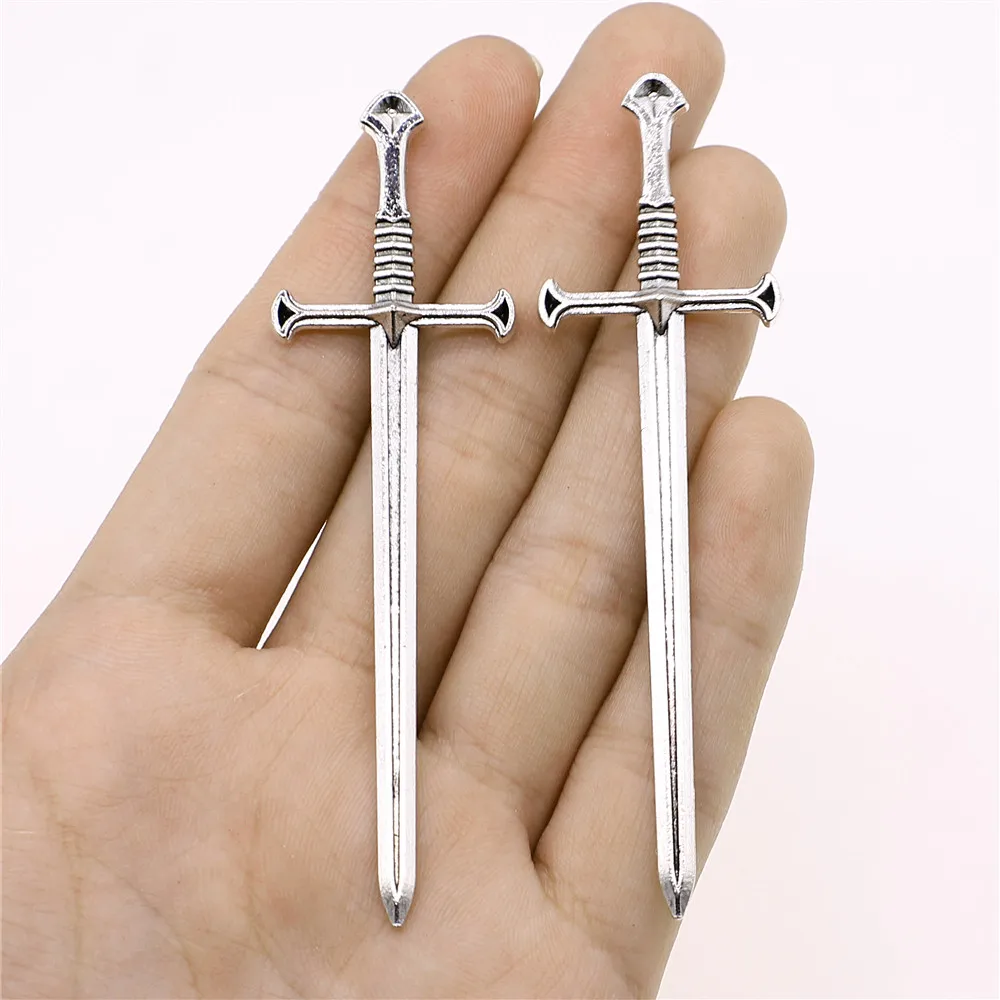 4pcs Sword Pendant Charms DIY Jewelry Making Jewelry Finding 2 Colors Antique Silver Antique Bronze Color 25x87mm