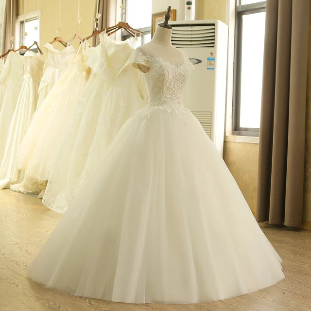 SL-203 Custom Made Short Sleeve Appliques Pearl Wedding Dress China 3