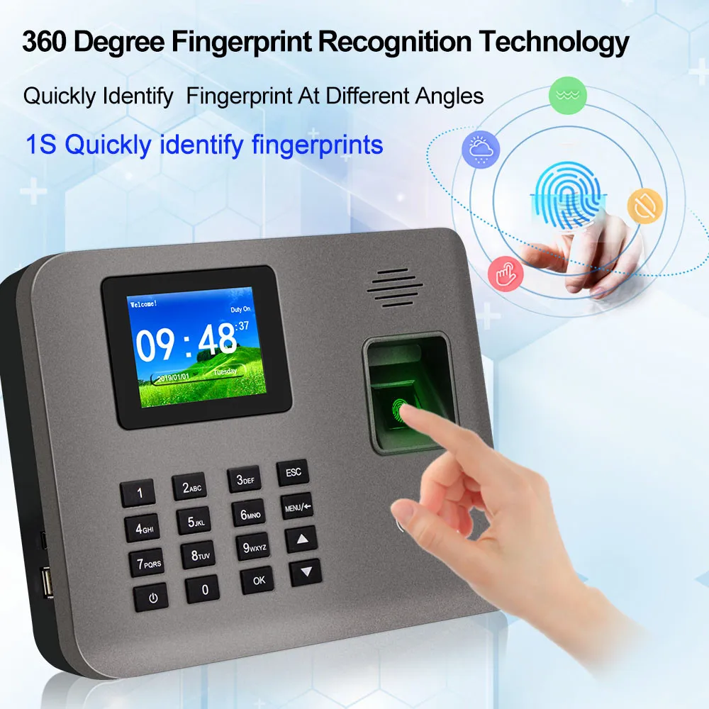 Realand 24 pulgadas TCP/IP/USB biométrico huella dactilar tiempo asistencia máquina RFID tarjeta as