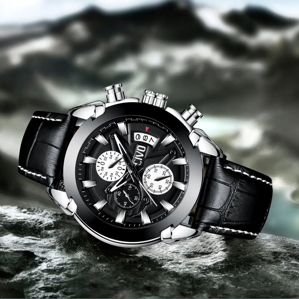 

CIVO Mens Watches Waterproof Multifunctional Chronograph Watch Quartz Wrist Watch Genuine Leather Watch For Men Reloj Hombre