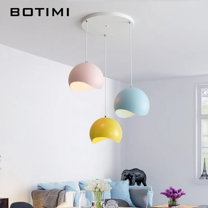 

BOTIMI Nordic LED Pendant Lights For Living Room Colorful Hanging Lamp Round Cord Kitchen Pendant Lamps In Pink Yellow Blue