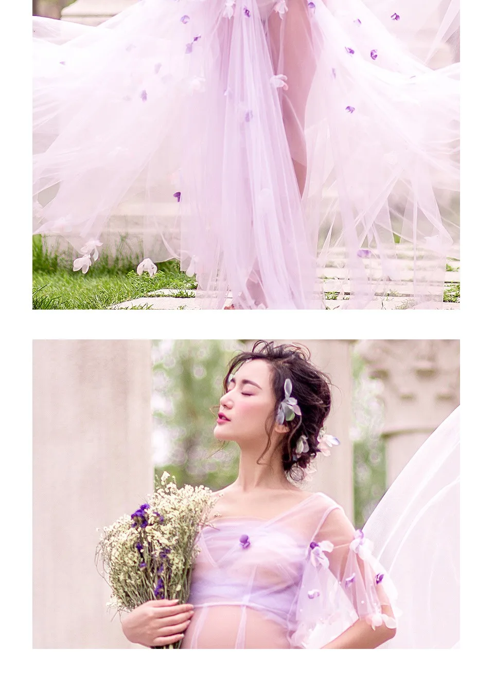 Светло-Фиолетовый Материнства Платье Цветка Шнурка fairy Dress Студии Материнства Фотография Опоры Беременные Женщины Платья Фото FlowerShoot