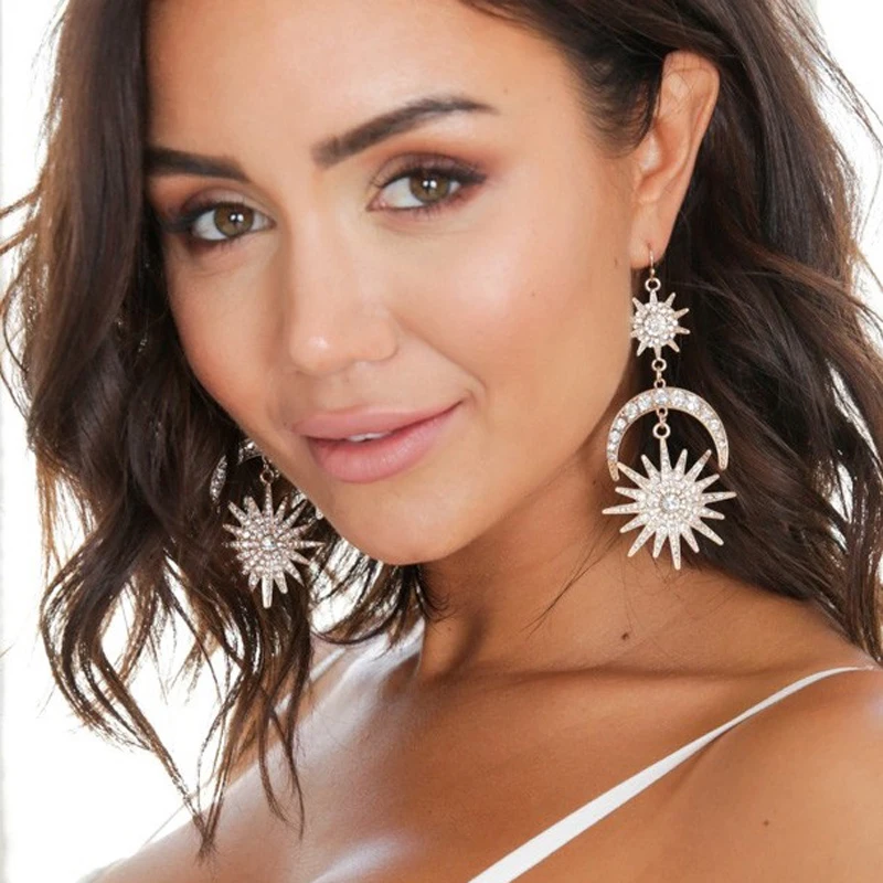 Coco&Willow Moon and star sun Drop Earrings crescent sun statement earrings for party women fashion jewelry, Christmas Earrings