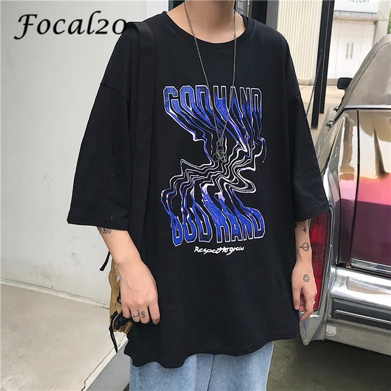 

Focal20 Sterrewear Deformed Letter Print Female T Shirts Crew Neck Loose Short Sleeve Summer Black Women T Shirts Top Tees