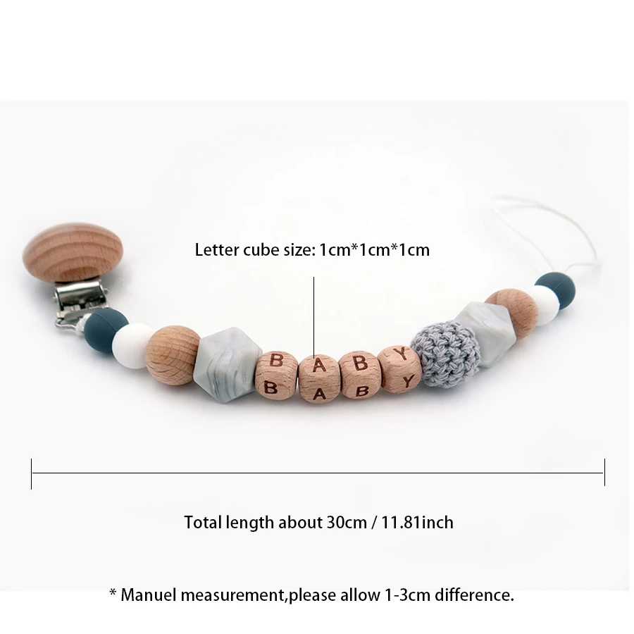 Pacifier Clip Handmade Free Personalized Name Silicone Wood Pacifier Clips Safe Teething Chain Baby Teether Eco-friendly Dummy Clips Holder