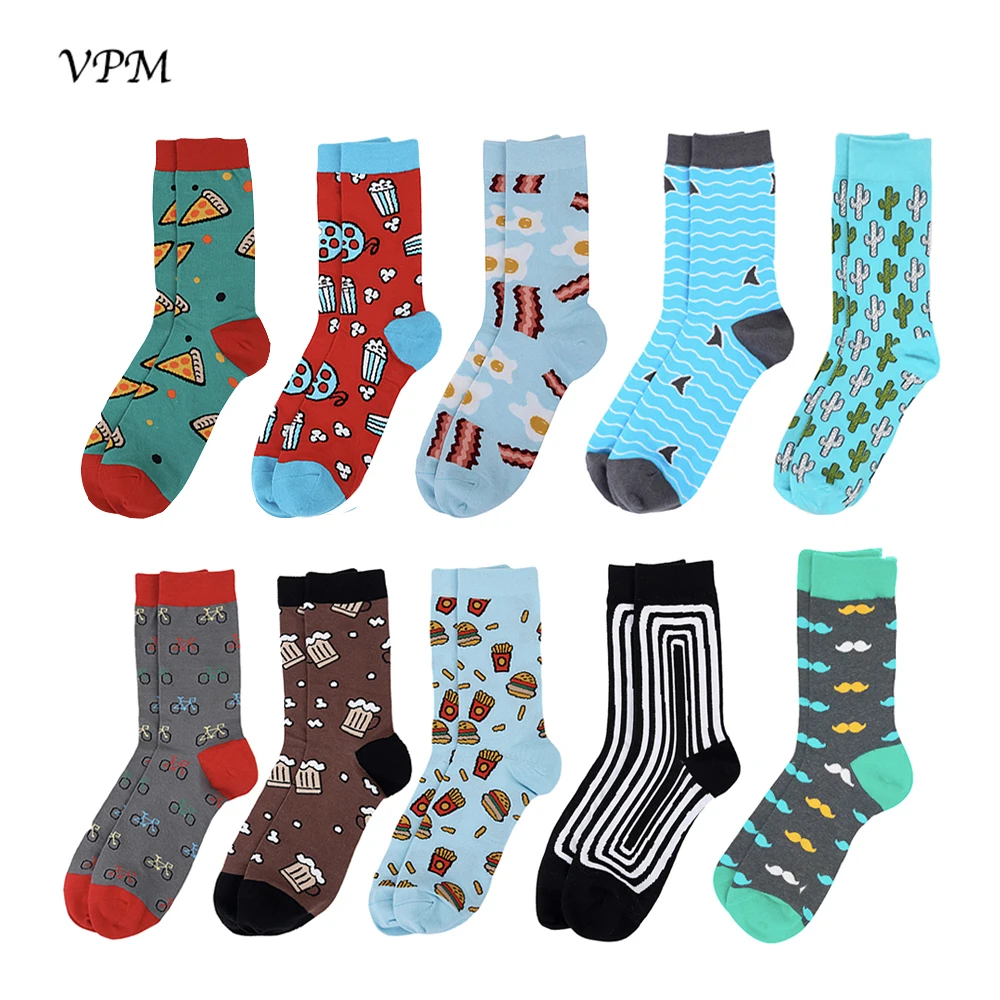 VPM 10 пар/лот чесаный хлопок Для мужчин Платье Носок красочные Забавный узор