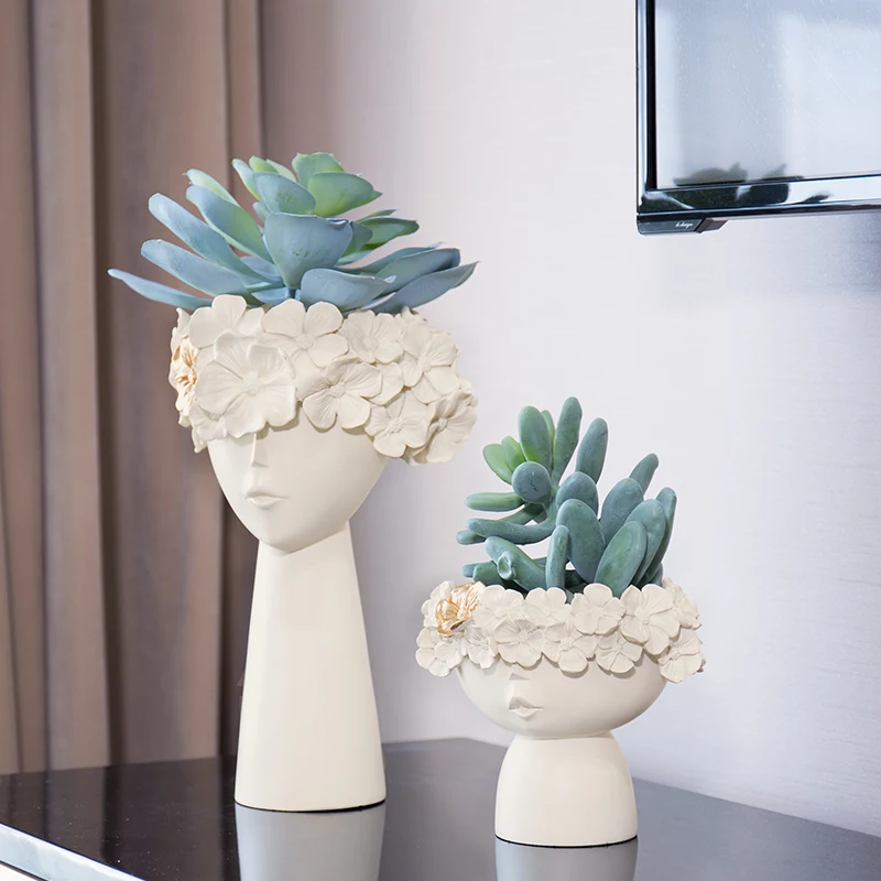 1 Pair Creative Human Head Vase Sundries Storage Box Decorative Resin Vase Mother's Day Home Model Room Decoration Ornaments