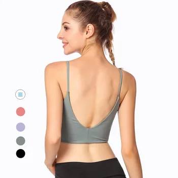 

Sexy Double Scoop Thin Strap Yoga Sports Bra Women Backless Padded Running Bras Fitness Sport Brassiere Workout Athletic Top
