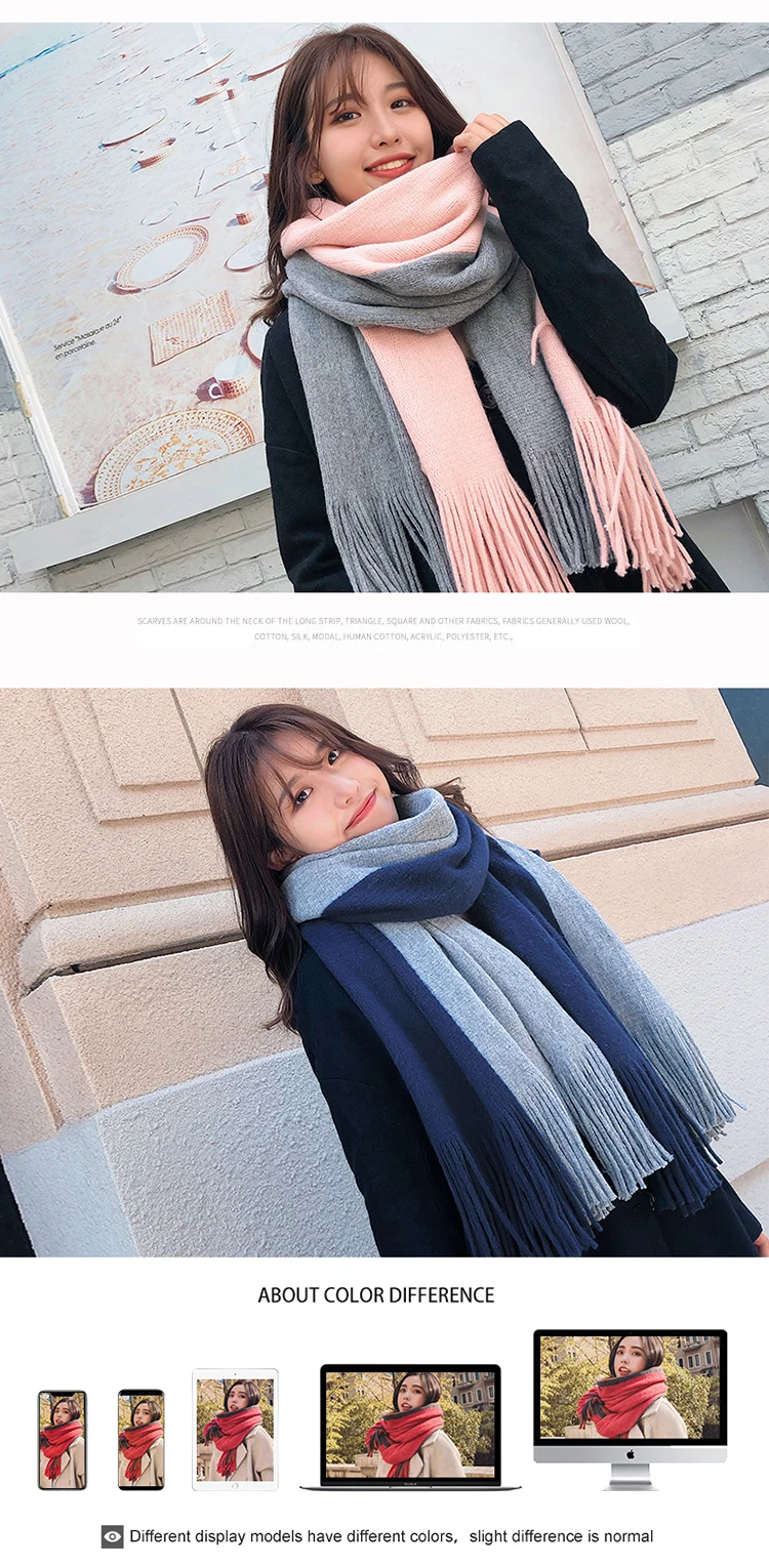 Новое поступление модный темперамент дамы высокого качества вязать удобный теплый толстый длинный шарф для женщин кисточкой большой открытый сладкий шаль