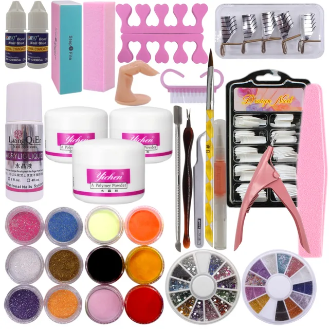 2018 New Acrylic Nail Kit Clear Pink White Powder Liquid 2018 New Acrylic Nail Kit Clear Pink White Powder Liquid Brush Glitter Clipper