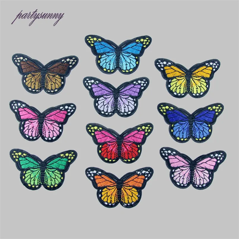 PF 10pcs/lot Colorful Butterfly Patches Appliques Embroidery Patch Thermo-stickers Stripes for Clothes Backpack Decoration TB034 | Дом и сад