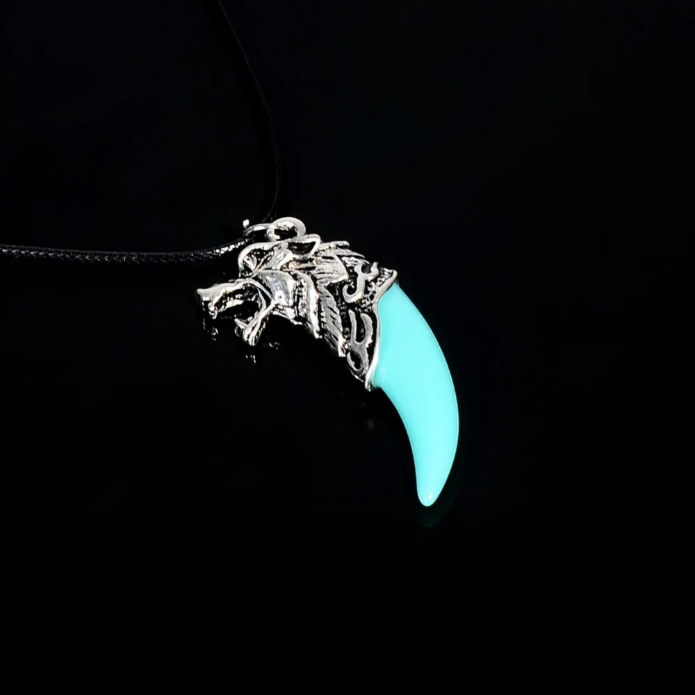 

New Black Leather Cord Choker Charm Colorful Wolf Tooth Retro Hippy Tibetan Silver Brave Men's Vintage Necklaces Jewelry