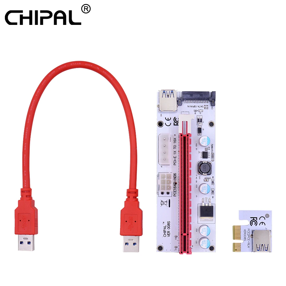 CHIPAL 100 шт. VER008S 30 см для Bitcoin Litecoin Шахтер PCI-E Riser Card 4pin 6pin SATA 3in1 Molex Мощность PCIe 1X 16X