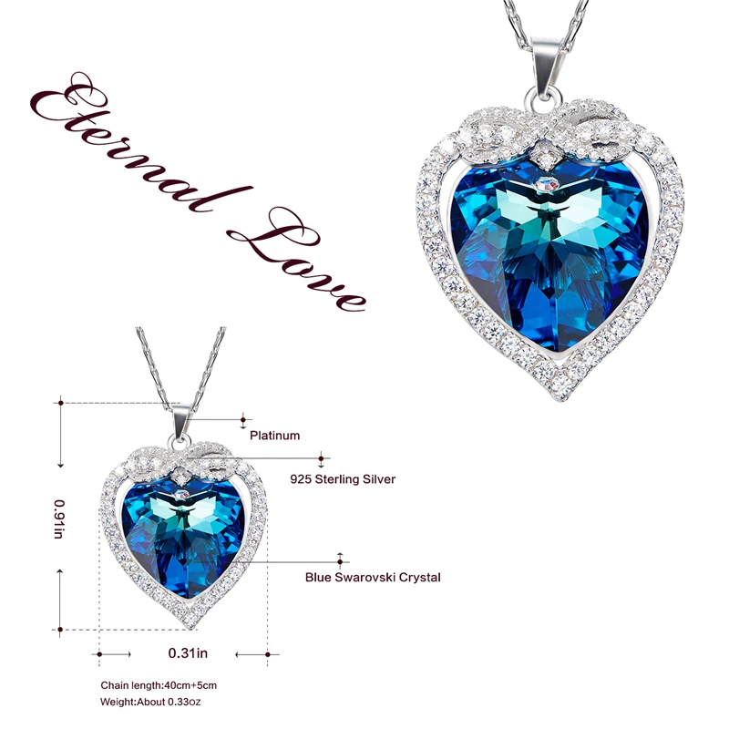 CDE кулон ожерелье украшено кристаллами от Swarovski сердце синее ювелирные изделия