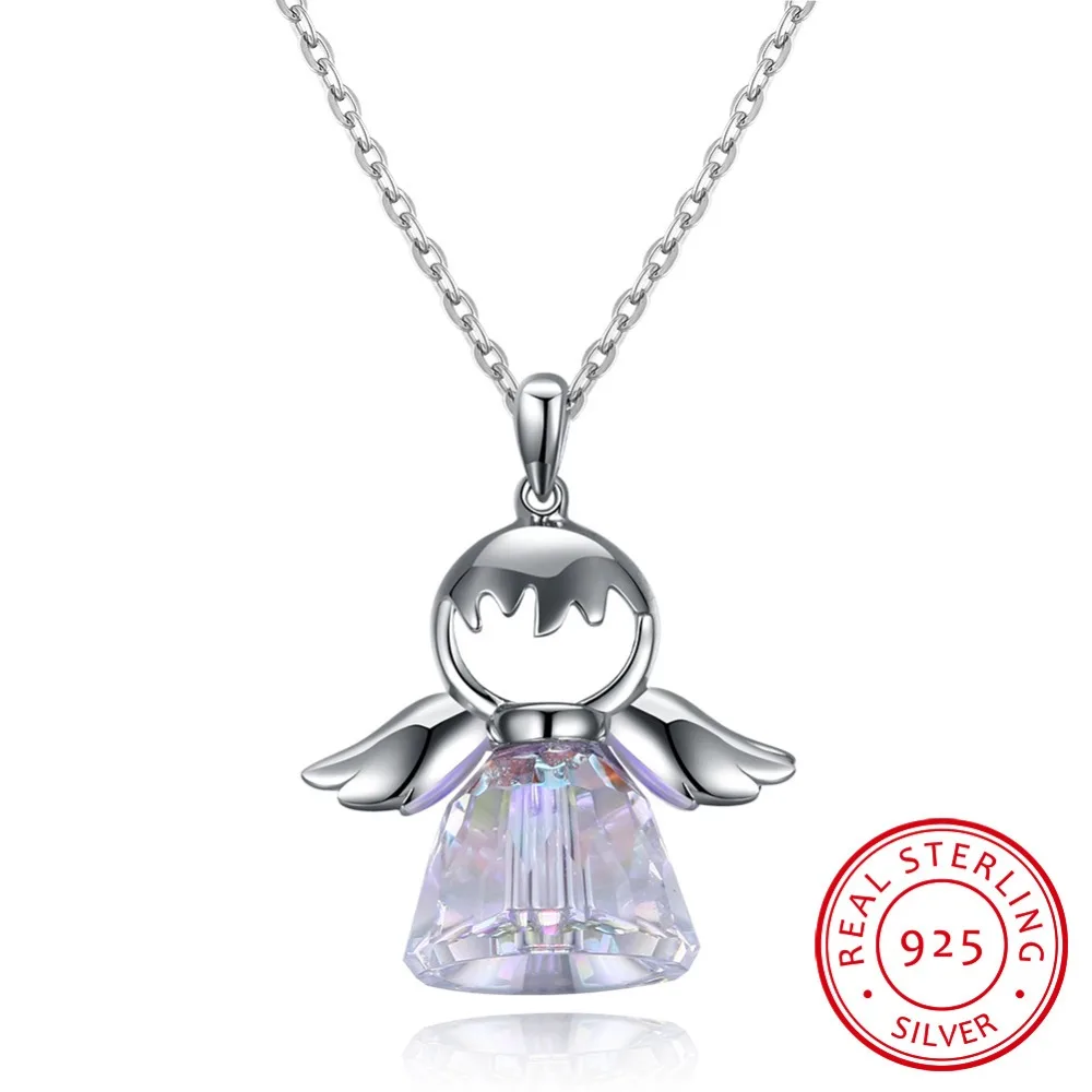 

925 sterling silver necklace crystal from Swarovski Woman Korean version of the crystal angel wings pendant Wedding Jewelry