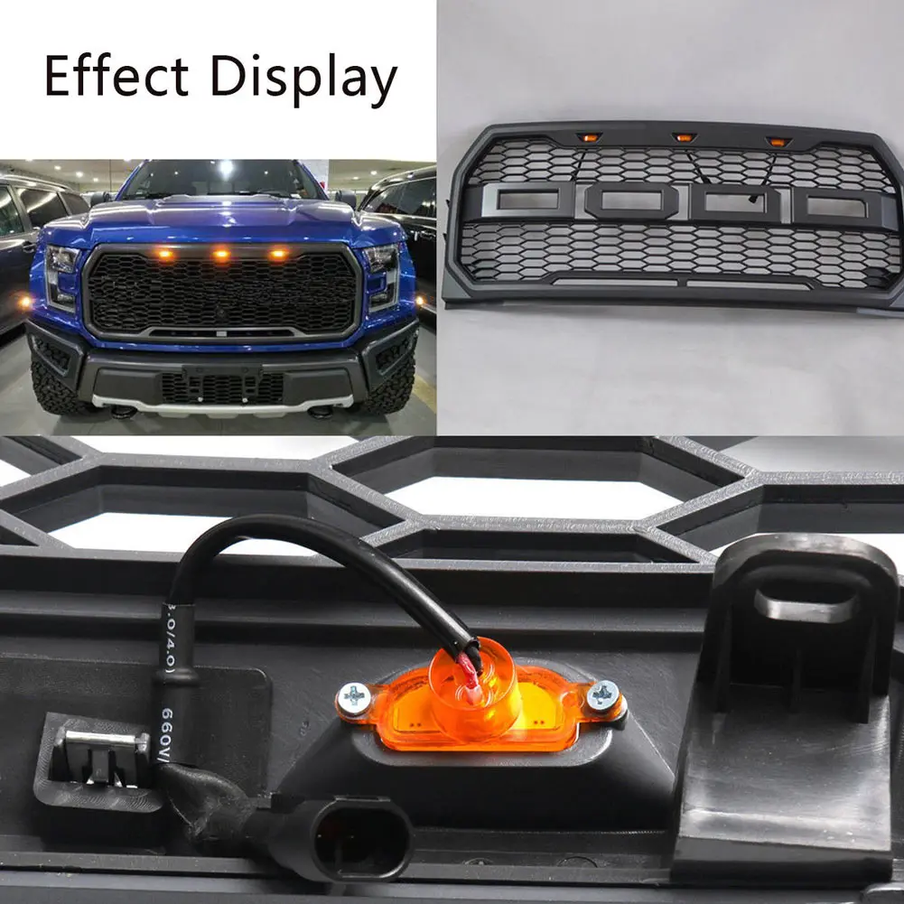

3Pcs Bumper Grille LED Light Grill for Ford F-150 F150 2015 2016 2017 Raptor Style NR-shipping