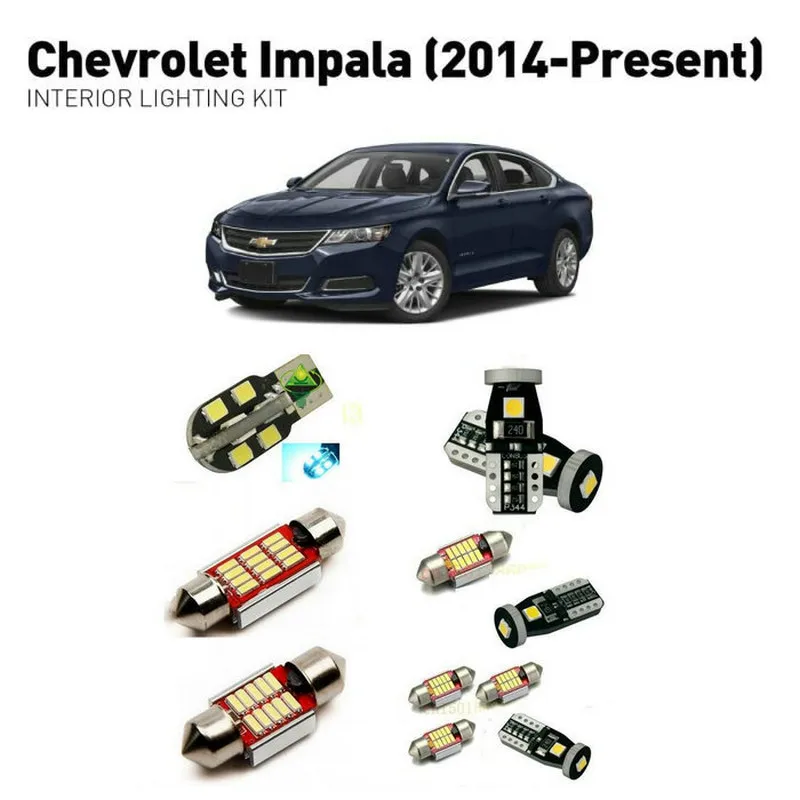 

Led interior lights For Chevrolet impala 2014+ 8pc Led Lights For Cars lighting kit automotive bulbs Canbus Error Free