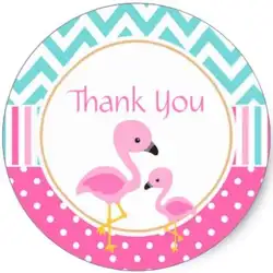1.5 дюйма Фламинго розовый и зеленый Baby Shower Спасибо Классический круглый Стикеры