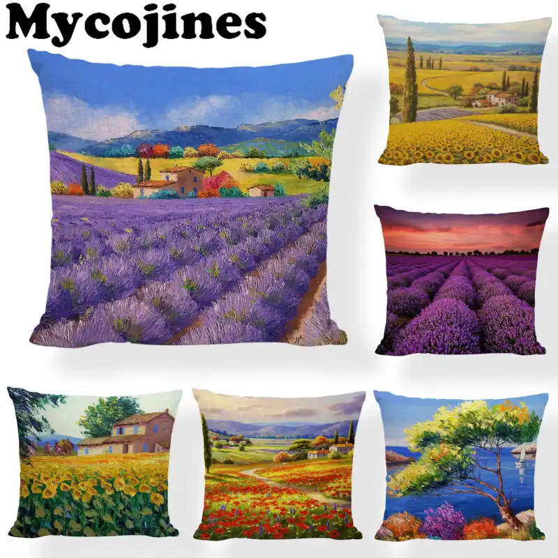 Countryside Lavender Vineyard Vines Pillowcase France Provence 43 43cm Botanical Cushion Cover Decor Living Room Waist Kussenhoe Cushion Cover Aliexpress