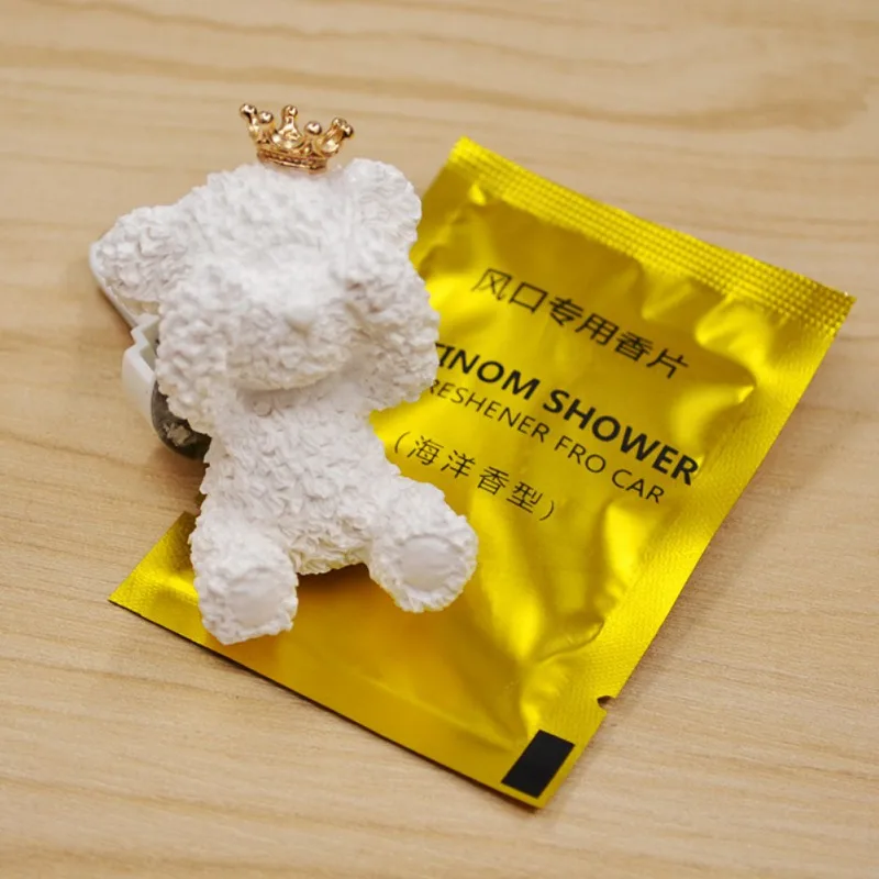white Teddybeer Gips Авто Parfum кондиционер выходе клип Decoratie Авто Luchtverfrisser Авто стиль дама Parfums медведь Бриз - Название цвета: white