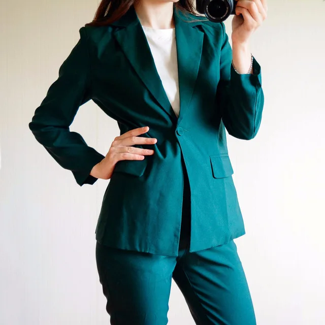 2018 Pure Color Simple Boyfriend Suit Jacket Small Seven Length Pants Clothes Covered Button Elegant Women Suit Femme