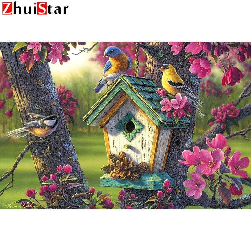 ZhuiStar полная квадратная картина 5D Сделай Сам алмазная живопись Птицы и цветы