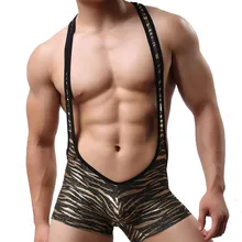 Горячее предложение Новое сексуальное мужское леопардовое Нижнее белье Боди Боксеры Шорты кожаный костюм «Манкини» трусы