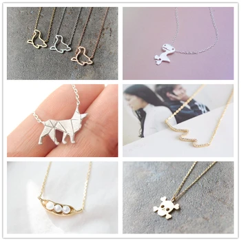 

Daisies Bijoux 2018 Dinosaur Dog Pearl Pea Skull Pendant Necklace Animal Jewelry For Women