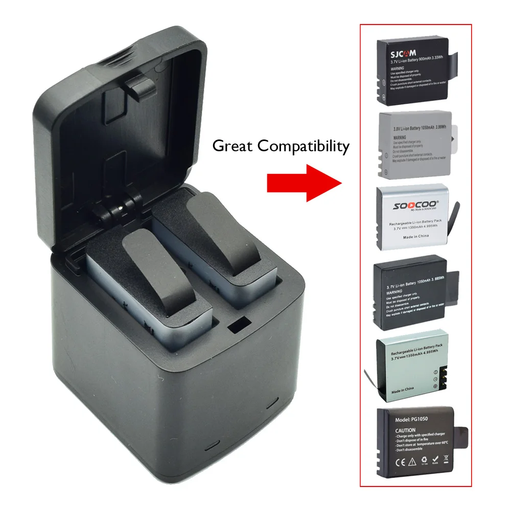 

Storage Battery Charger Box for SJCAM SJ4000 SJ5000 M10 Seires SOOCOO C30 C50 F68 SJ7000 EKEN H9 H9R Action Camera Accessories