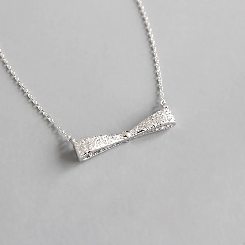 

1pc Cute 100% Authentic 925 Sterling silver Love Bowknot Choker Necklace Fine jEWELRY X67