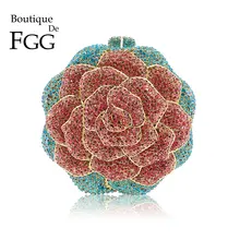 Бутик De FGG многоцветный кристалл алмаза для женщин Роза цветок вечерний клатч в стиле minaudiere свадебная сумочка Сумочка Кошелек