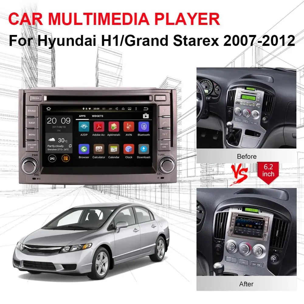 Top 2 Din Android 7.1/8.0 Car DVD Multimedia Bluetooth For Hyundai H1/Grand Starex 2007 2008 2009 2010 2011 2012 Radio GPS WIFI 3G 3 Top 2 Din Android 7.1/8.0 Car DVD Multimedia Bluetooth For Hyundai H1/Grand Starex 2007 2008 2009 2010 2011 2012 Radio GPS WIFI 3G 3