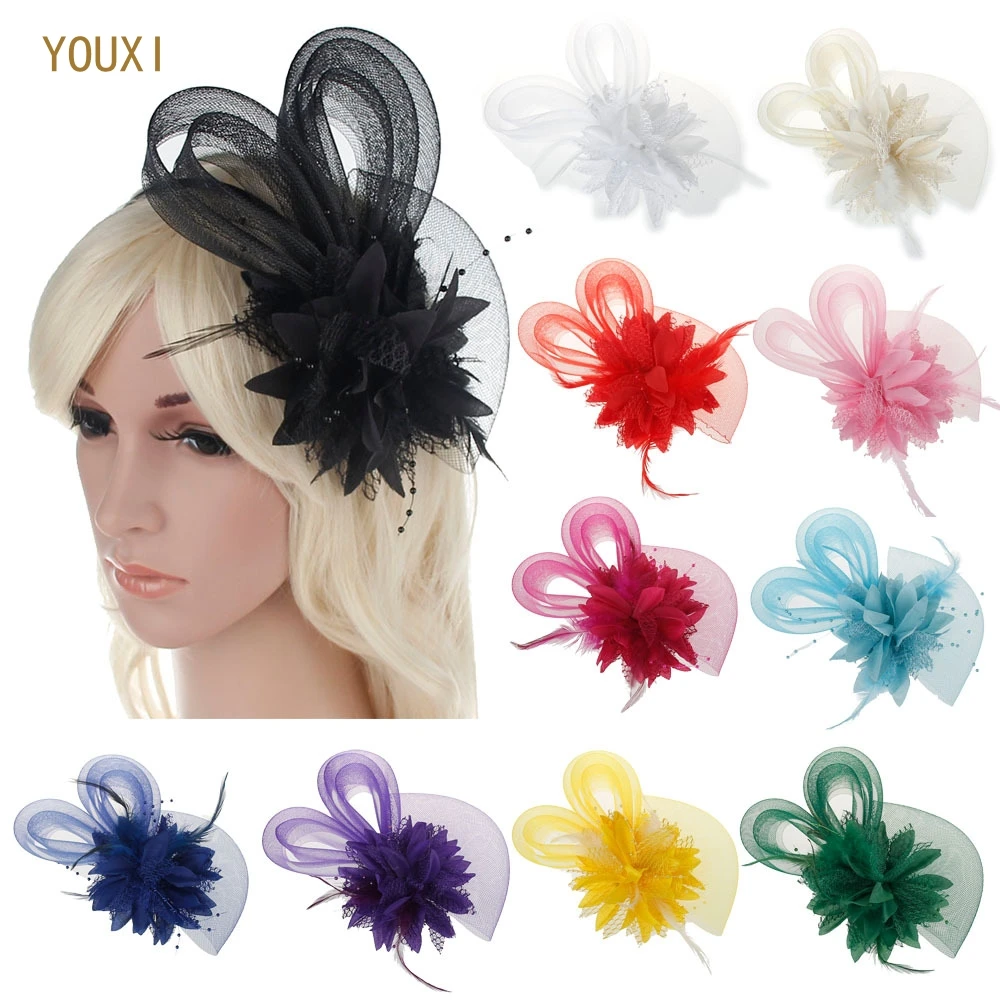 

Elegant Tulle With Feather Imitation Pearls Veils 2017 Beautiful 11 Colors Available Bridal Flower Bridal Wedding Hats for Women