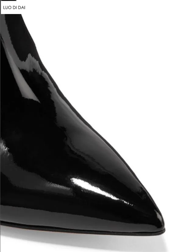 Cuir Toe Cuissardes Noir Nouvelles Bottes Dames Chaussons Botas Point Haute Miroir Genou 2019 Slip Sur Femmes Longues En t81qwz